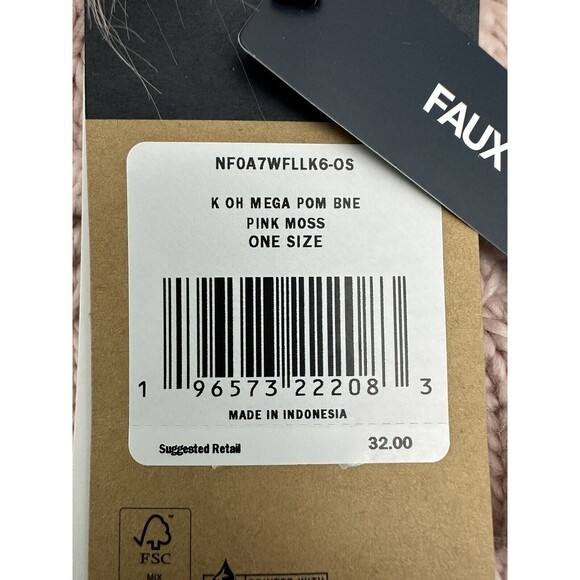 The North Face Girls Youth Kids Oh Mega Faux Fur Pom Beanie Hat PINK MOSS New - Picture 10 of 10